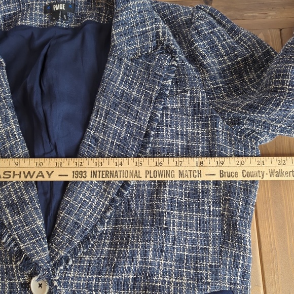 Anthropologie Paige Women’s Blue Tweed Linen Blend Puff Sleeve Blazer - Picture 7 of 13